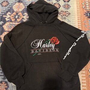 Harley Davidson Black Hoodie with Rose Design
